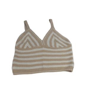 No Comment Crocheted Tank Top Tan and White Size Medium